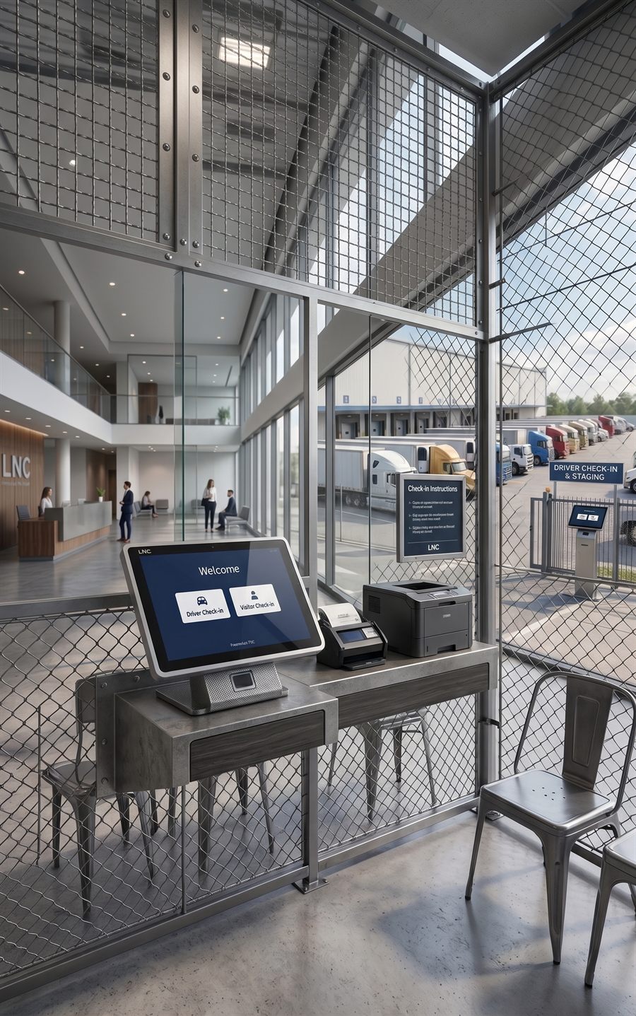 Self Check-In Kiosk - Driver and visitor check-in kiosk at a facility lobby and gate